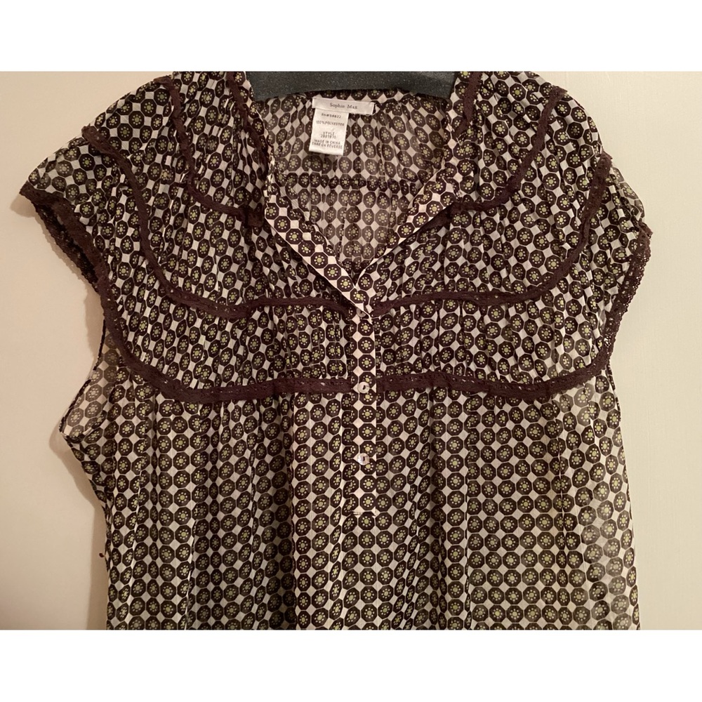 SOPHIE MAX SHEER BROWN WITH GREEN ACCENTS AND BROWN LACE. Size Med